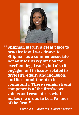 Picture of Latonia Williams with embedded quote about why she joined Shipman