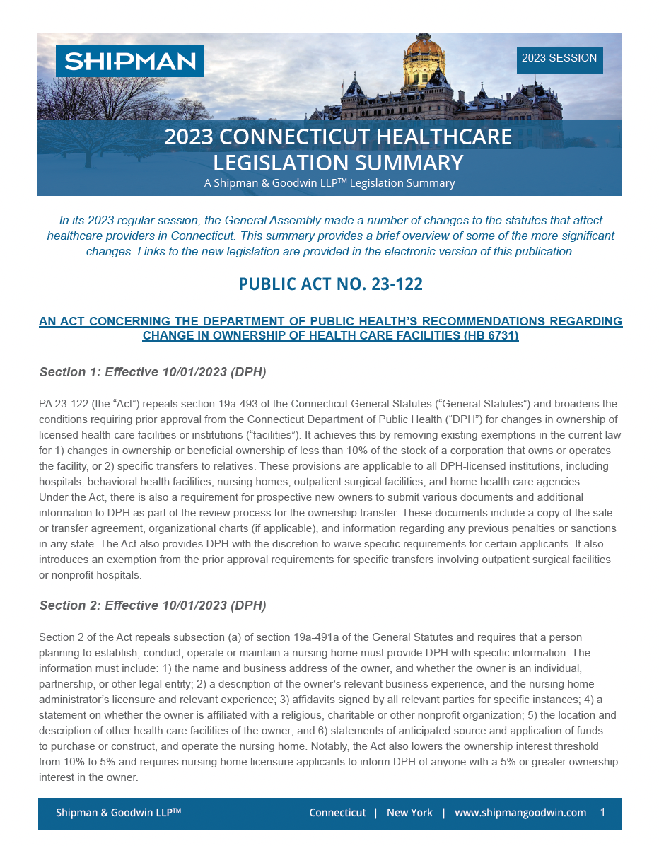 screenshot of 2023 Connecticut Healthcare Legislation Update