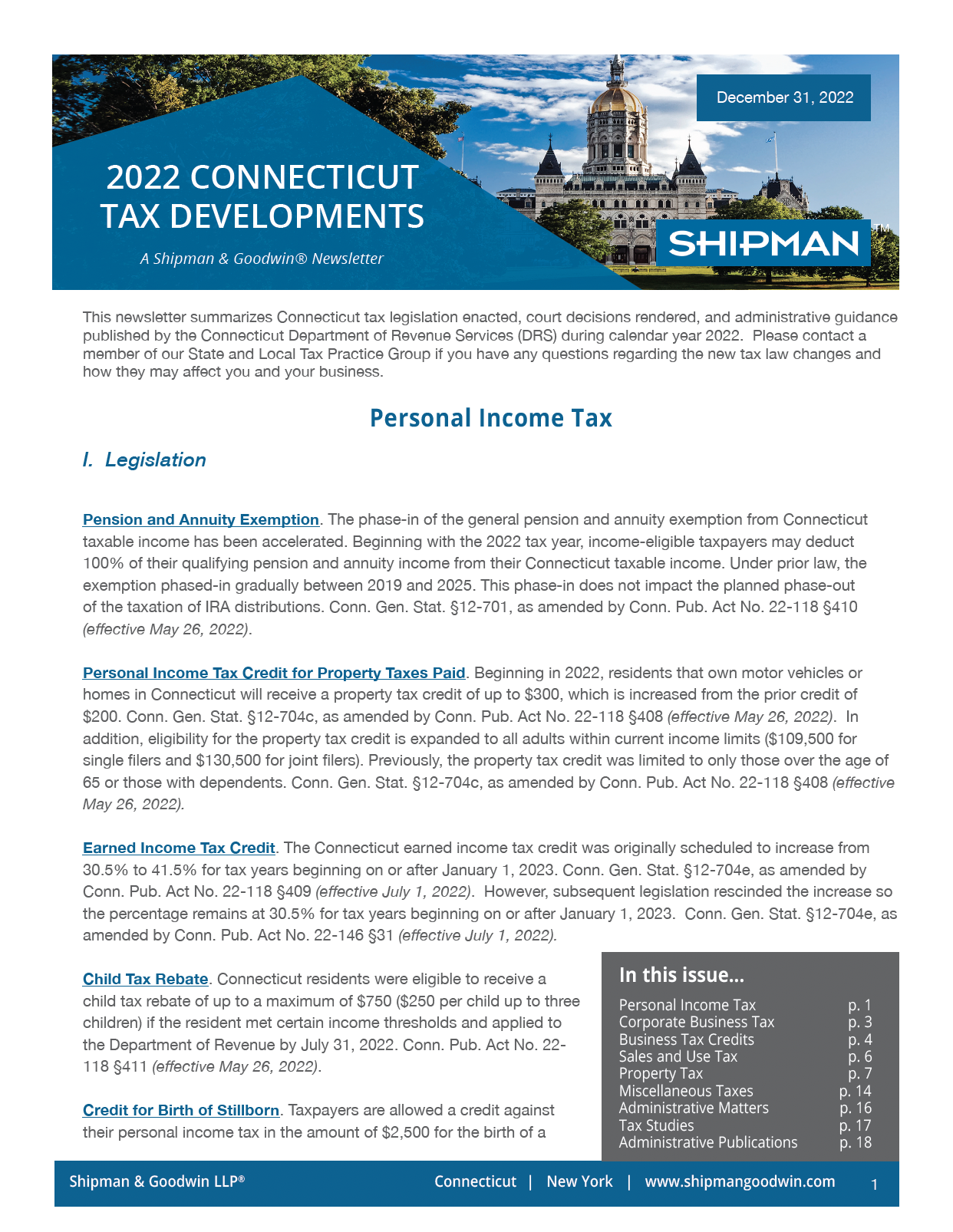 Screenshot of 2022 Connecticut Tax Updates Cover page