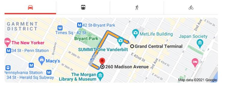 map of location of NY office in relation to Grand Central Terminal