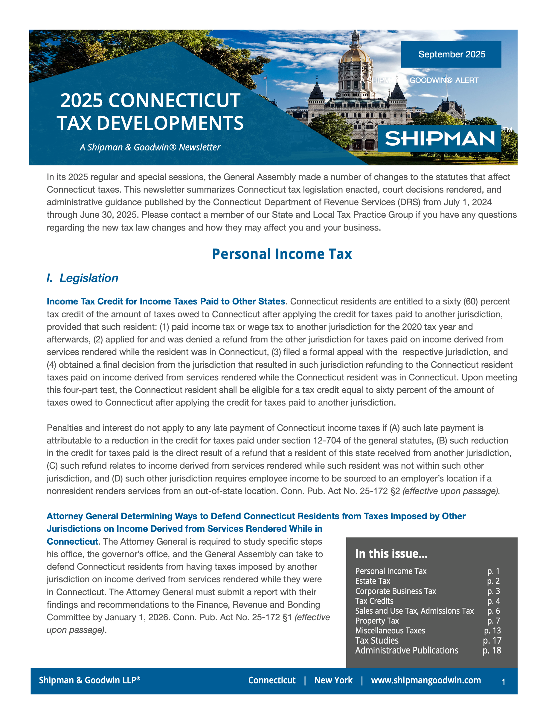 2025 Connecticut Tax Developments - A Shipman & Goodwin LLP Newsletter