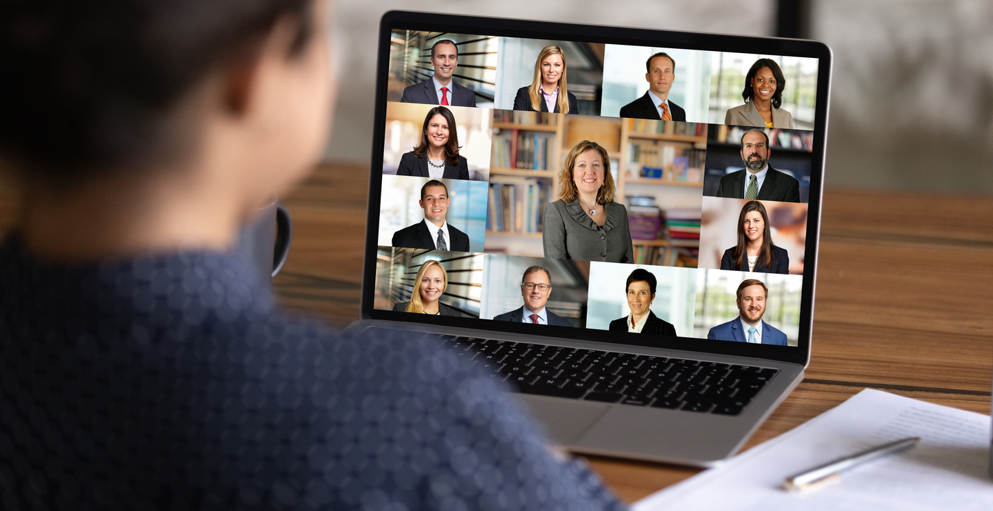 Image of Shipman lawyers on zoom call with client